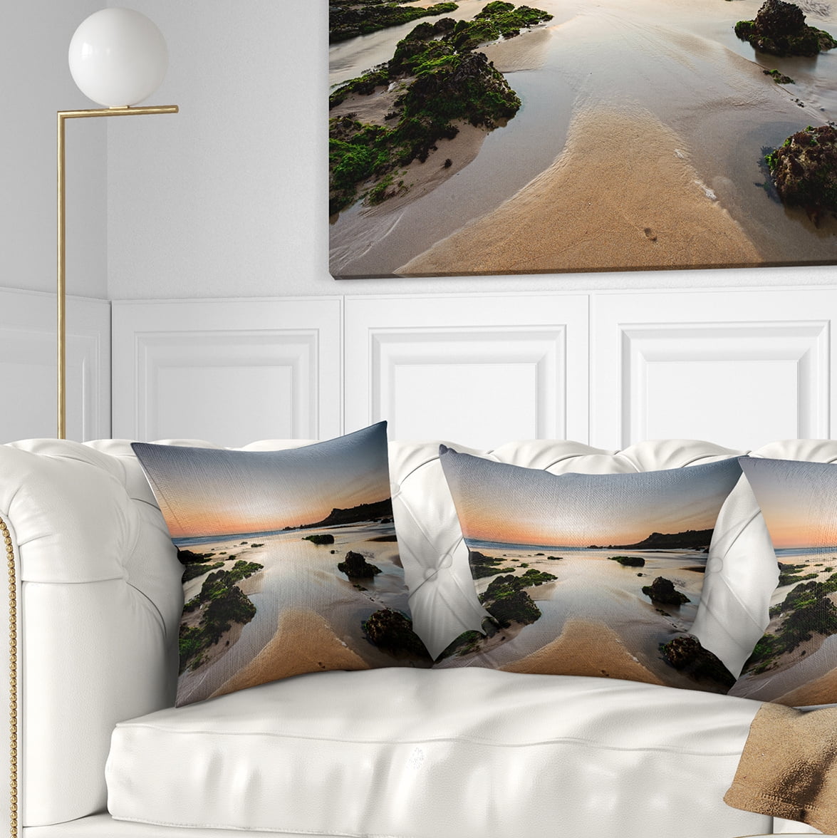Designart Dark Waters at Sunset - Seashore Photography Throw Pillow - 16x16