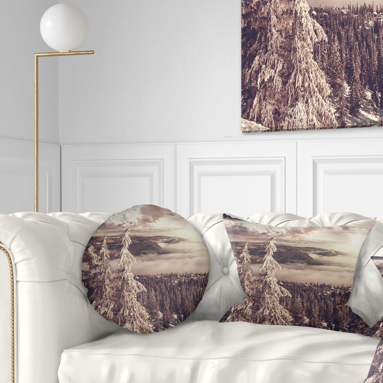 Designart Dark Winter Scene At Sunset - Landscape Wall Throw Pillow - 12x20