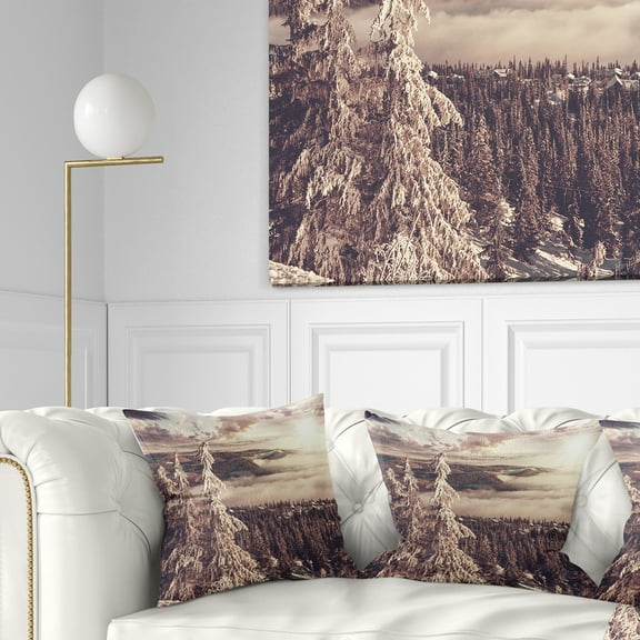 Designart Dark Winter Scene At Sunset - Landscape Wall Throw Pillow - 18x18