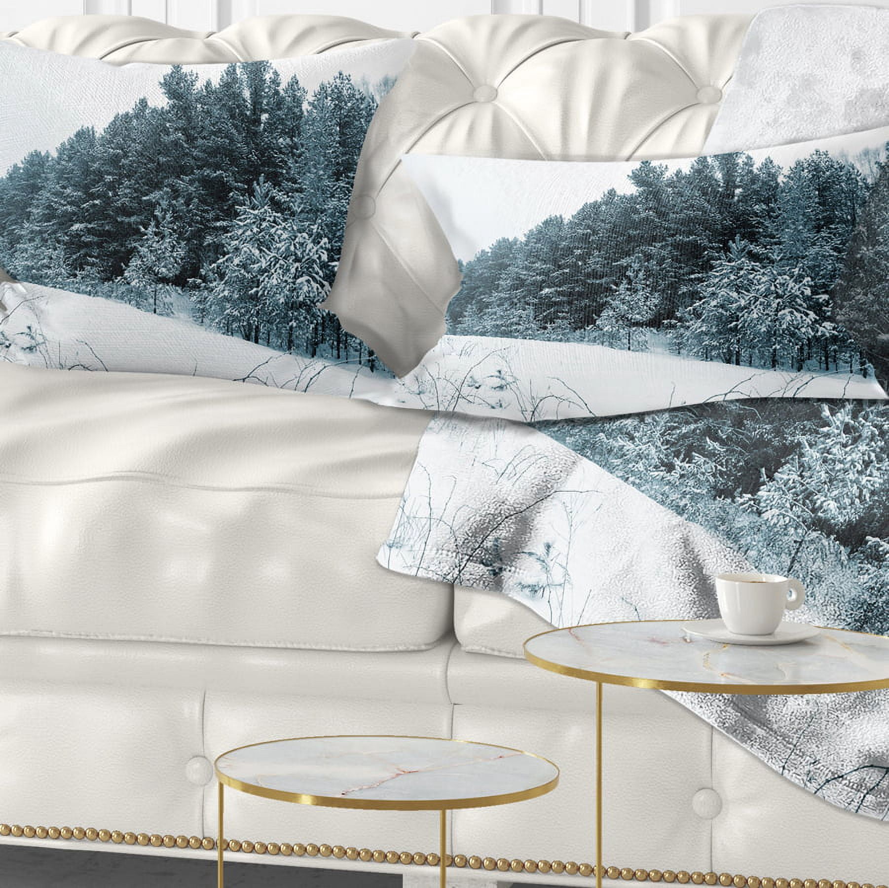 Designart Dark Winter Trees - Landscape Printed Throw Pillow - 12x20