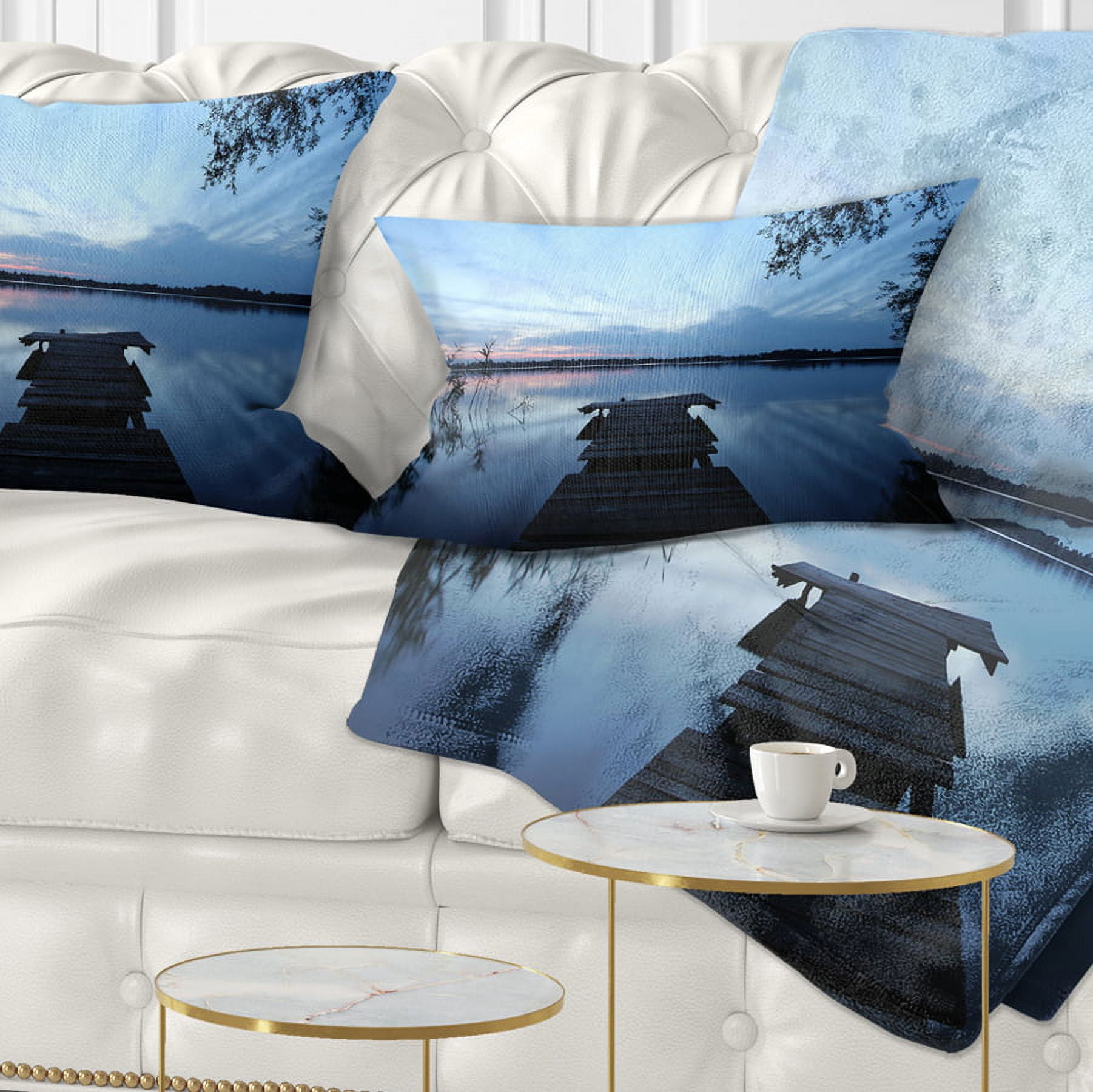 Designart Dark Wooden Pier in Lake - Seascape Throw Pillow - 12x20