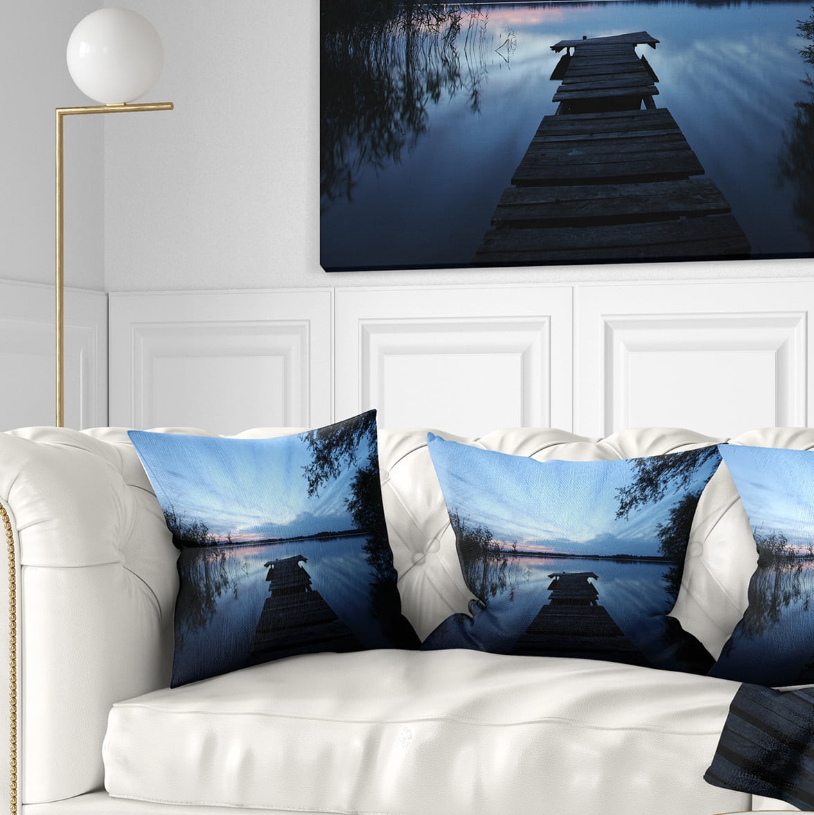 Designart Dark Wooden Pier in Lake - Seascape Throw Pillow - 16x16