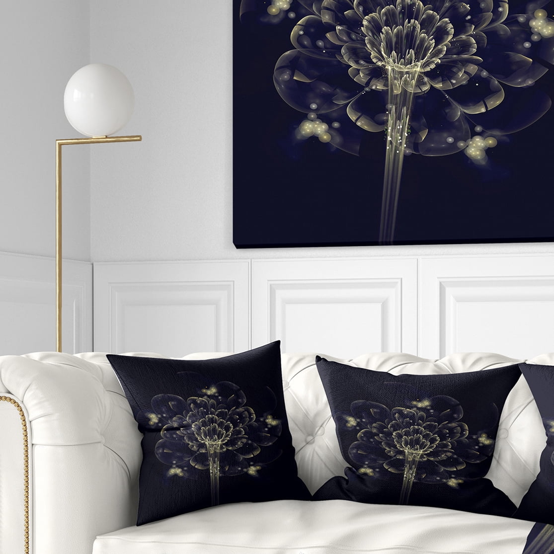 Designart Dark Yellow Digital Art Fractal Flower - Floral Throw Pillow - 18x18