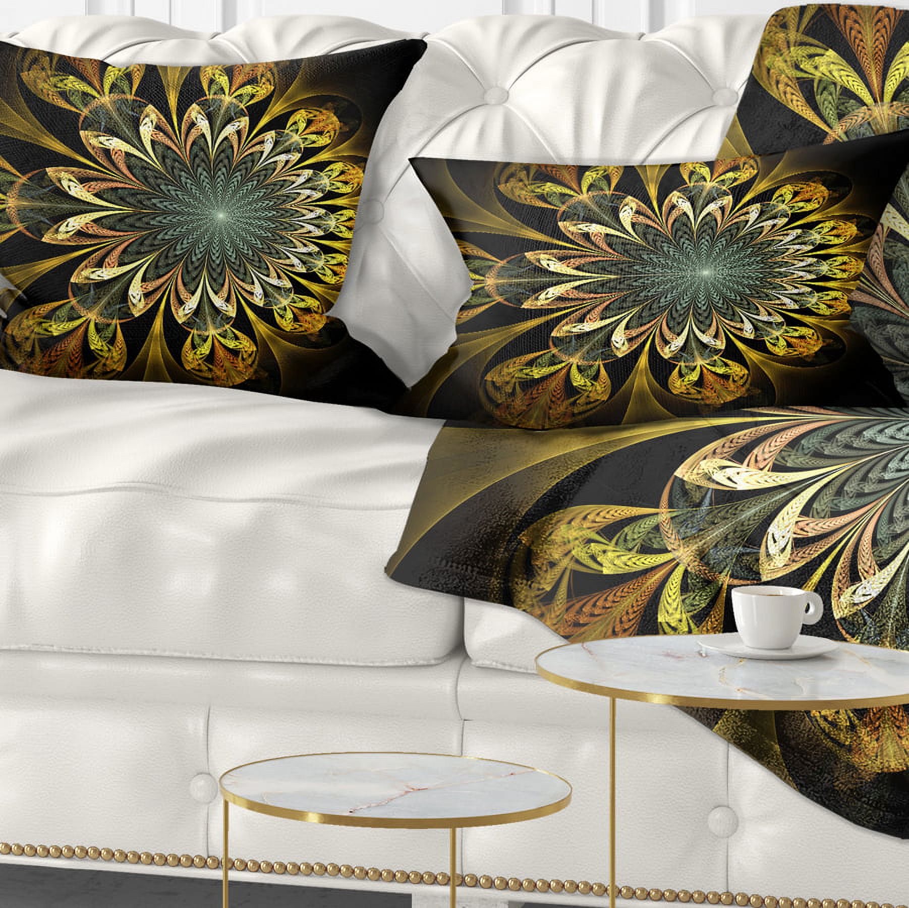 Designart Dark Yellow Digital Flower - Abstract Throw Pillow - 12x20