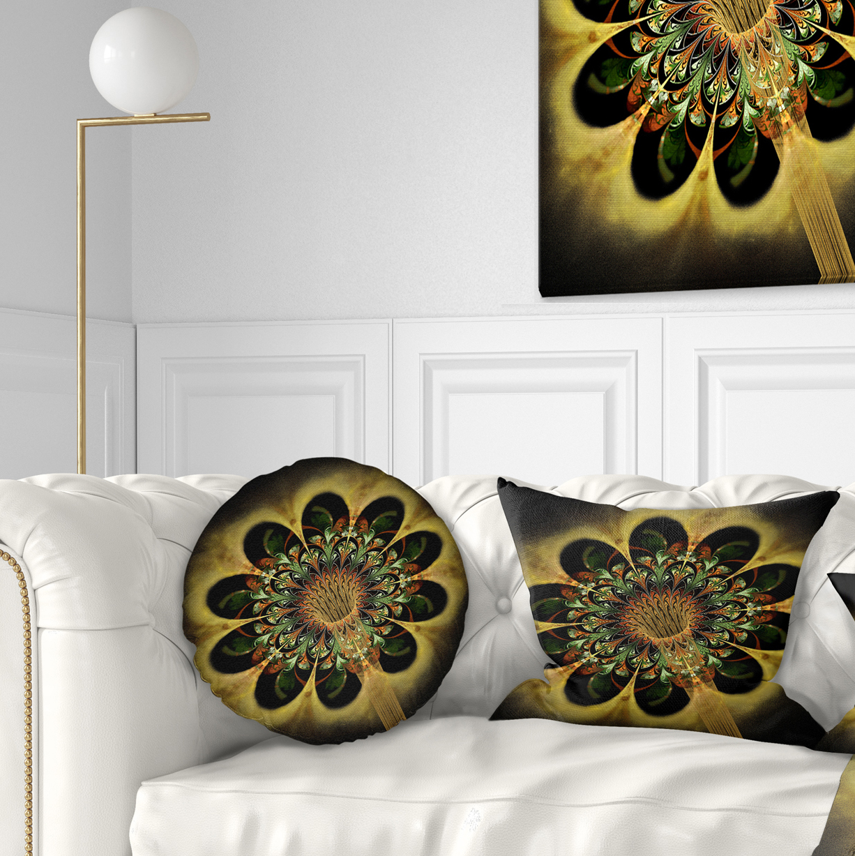 Designart Dark Yellow Flower Rounded Petals - Floral Throw Pillow - 12x20