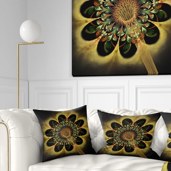 Designart Dark Yellow Flower Rounded Petals - Floral Throw Pillow - 16x16
