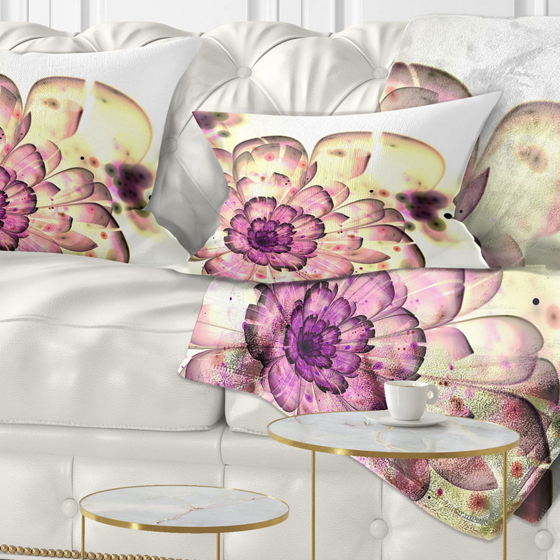 Designart Dark Yellow Fractal Floral Art - Abstract Throw Pillow - 12x20