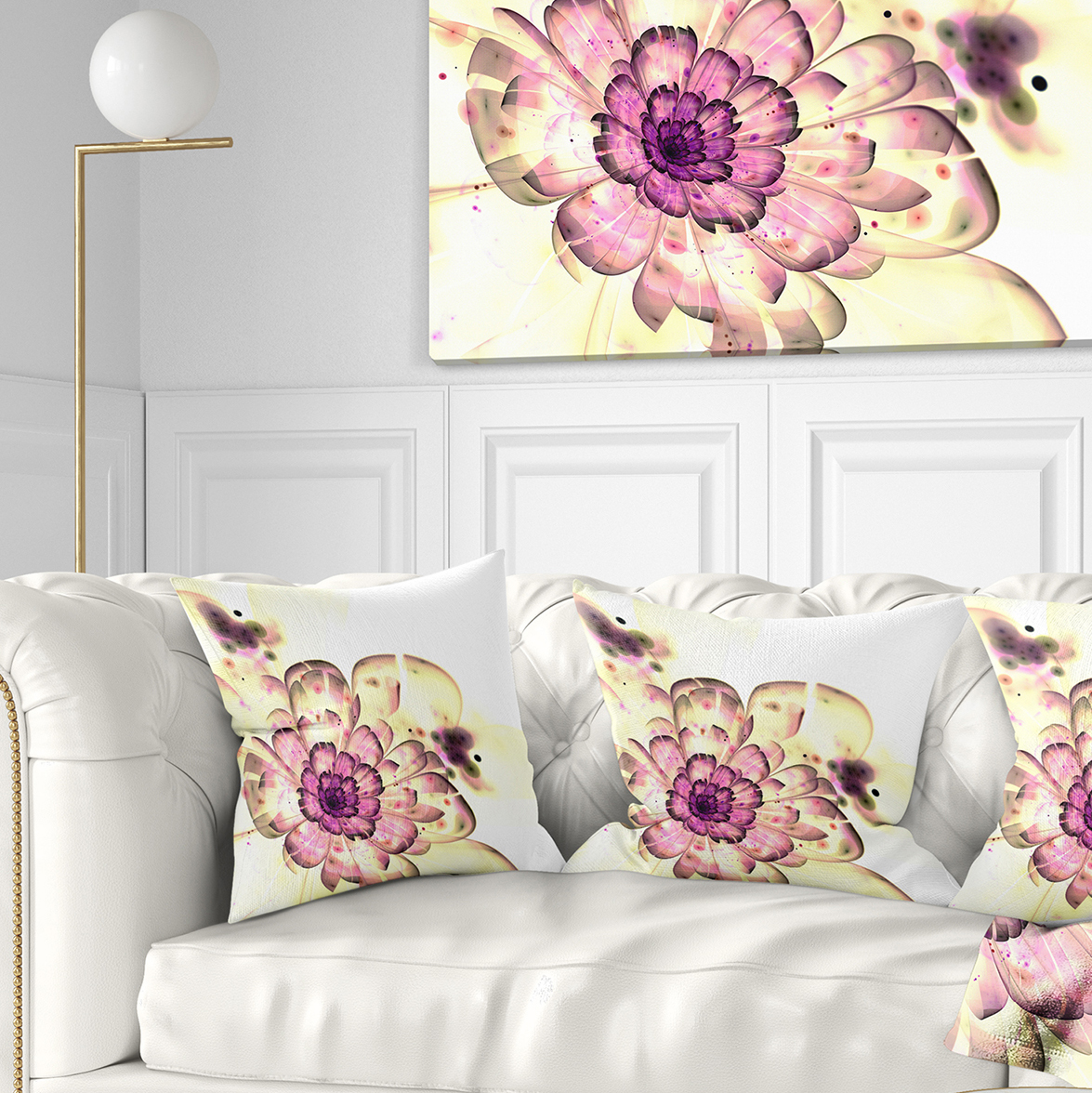 Designart Dark Yellow Fractal Floral Art - Abstract Throw Pillow - 16x16