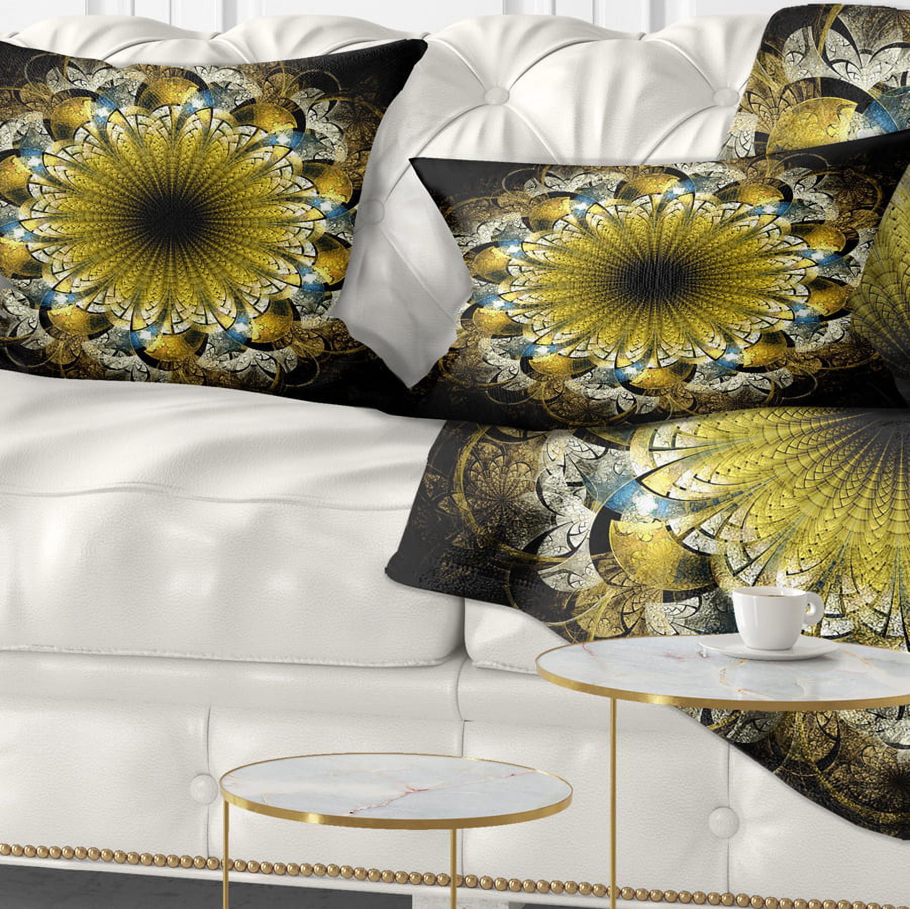 Designart Dark Yellow Fractal Flower - Abstract Throw Pillow - 12x20