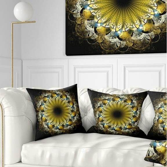 Designart Dark Yellow Fractal Flower - Abstract Throw Pillow - 16x16