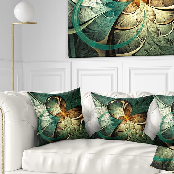 Designart Dark Yellow Green Fractal Flower - Abstract Throw Pillow - 16x16