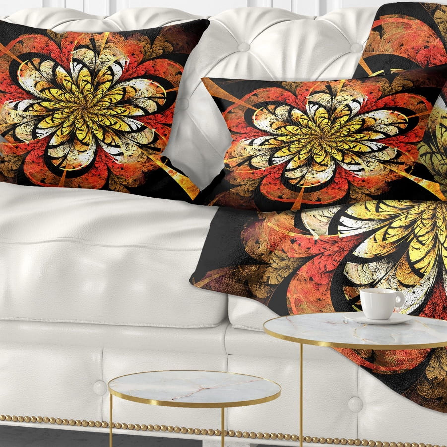Designart Dark Yellow Orange Fractal Flower - Abstract Throw Pillow - 12x20
