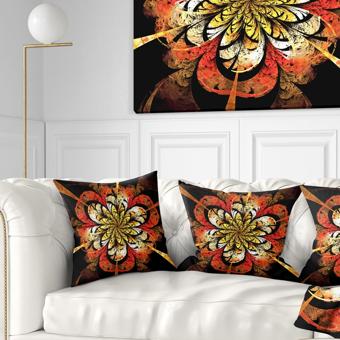 Designart Dark Yellow Orange Fractal Flower - Abstract Throw Pillow - 18x18