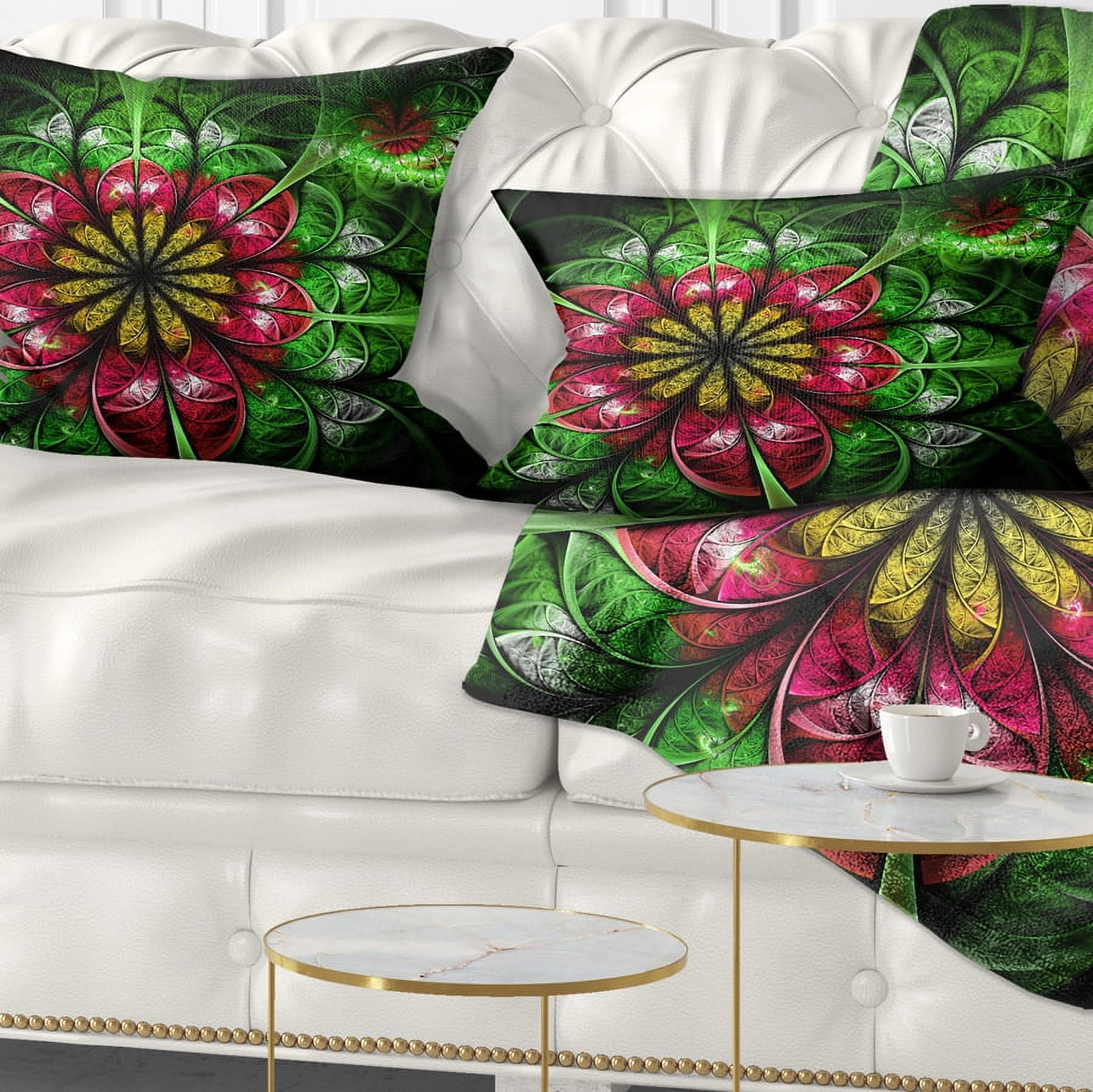 Designart Dark Yellow and Green Flower - Abstract Throw Pillow - 12x20