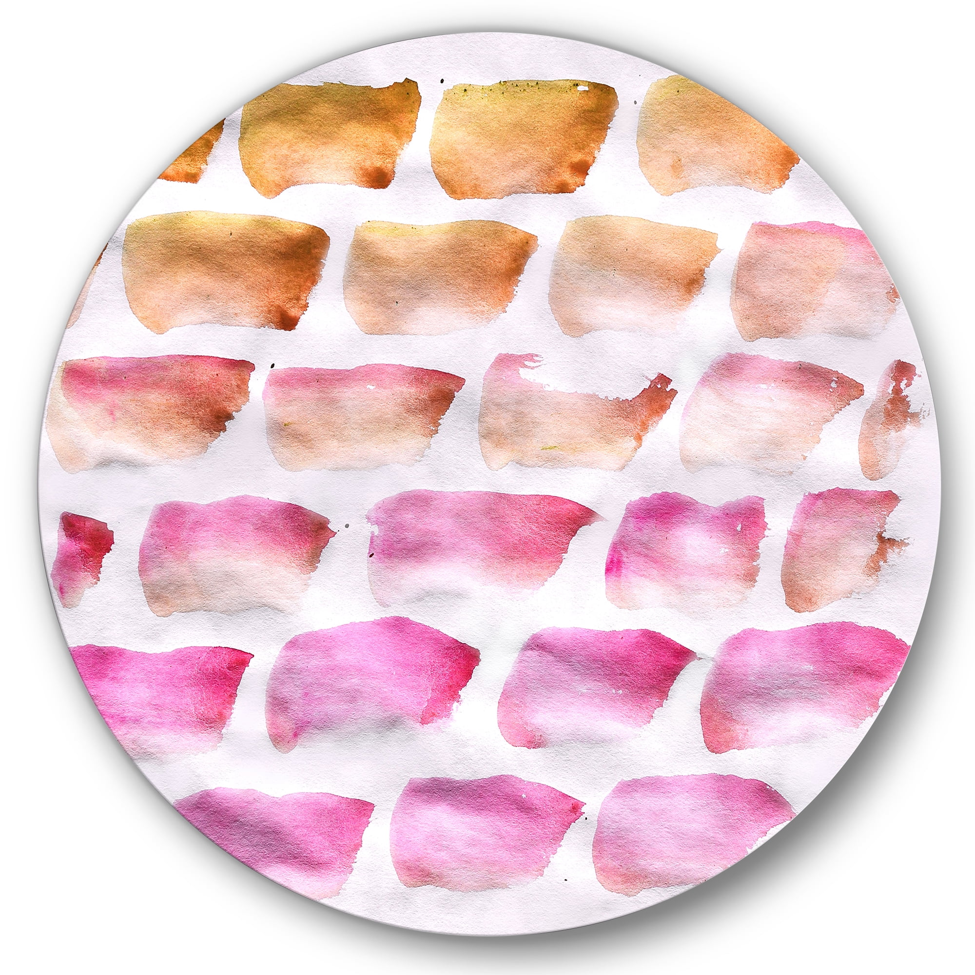 Designart 'Dark Yellow and Pink Abstracts Brushes' Modern Circle Metal Wall Art 29x29 - Disc of 29