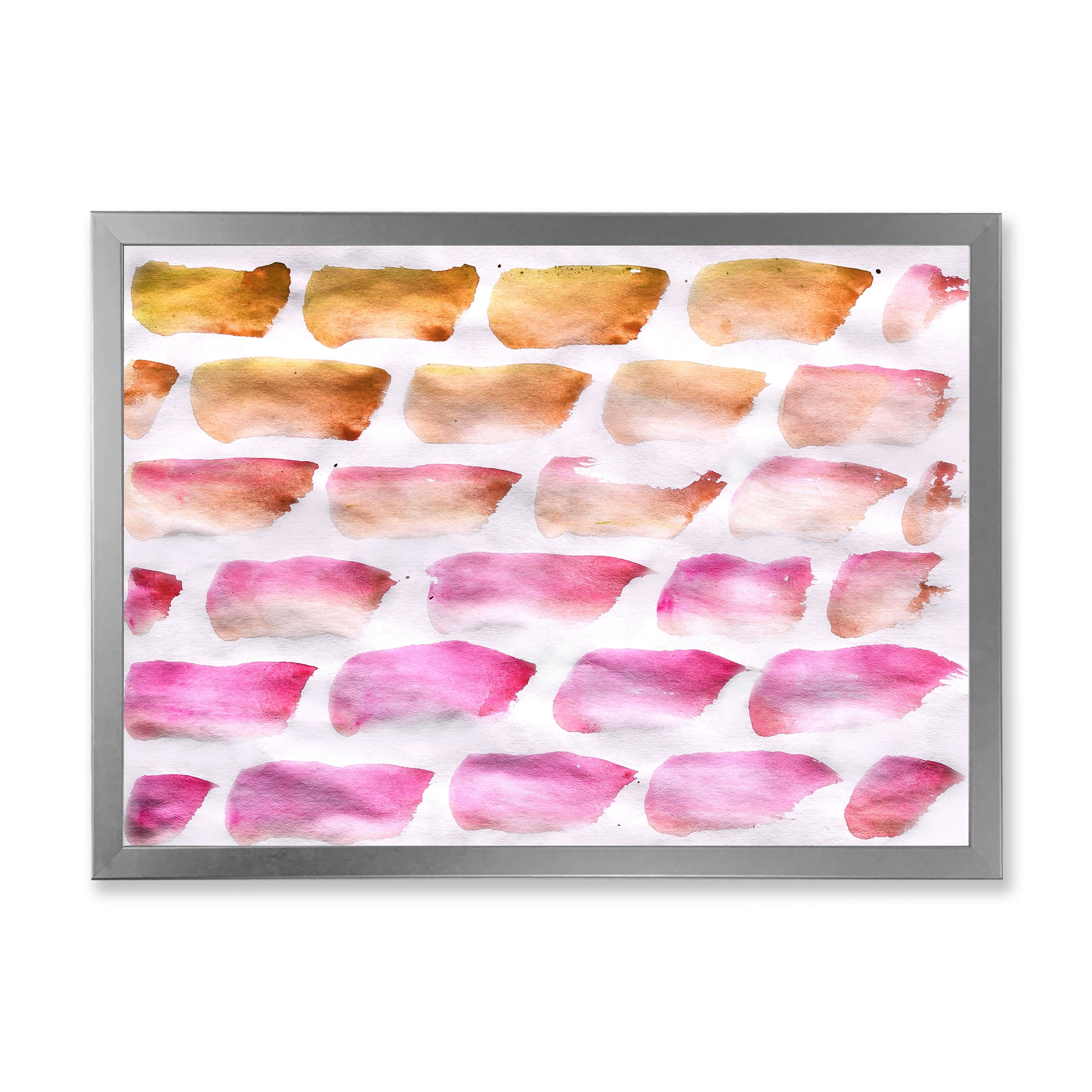 Designart 'Dark Yellow and Pink Abstracts Brushes' Modern Framed Art Print