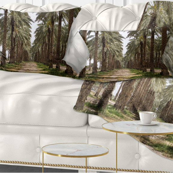 Designart Date Palm Plantation Photography - Modern Forest Throw Pillow - 12x20