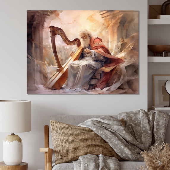 Designart "David'S Psalm In Watercolor" Religious Portrait Wall Decor