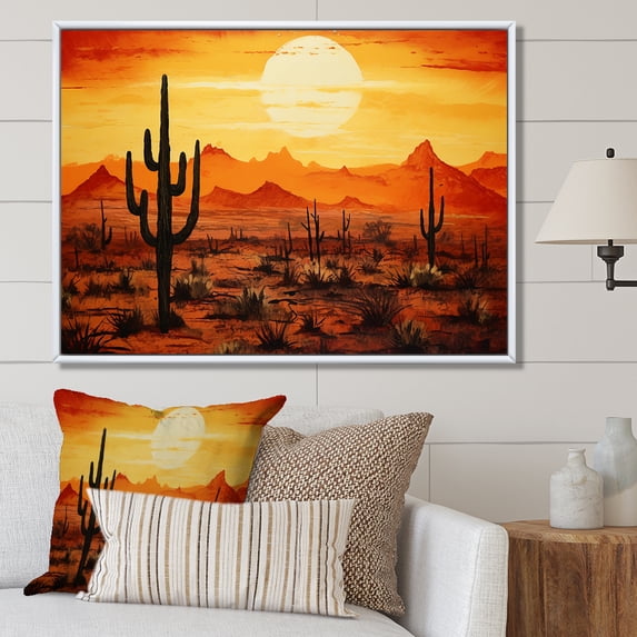 Designart "Dawn Cactus Outlines" Cactus Floater Framed Wall Art Prints
