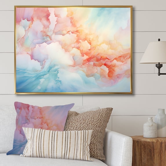 Designart "Dawn Clouds Alcohol Ink Horizon" Clouds Floater Framed Canvas Prints