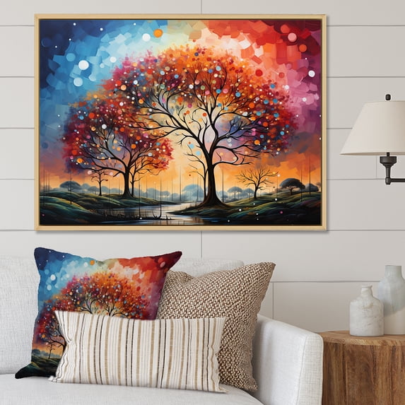 Designart "Dawn Graffiti On Oak II" Tree Oak Floater Framed Canvas Prints