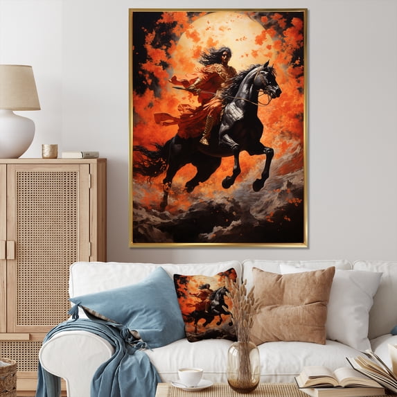 Designart "Dawn Orange In Hinduism: Surya'S Radiance II" Hinduism Floater Framed Wall Art Prints