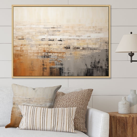 Designart "Dawn'S Dark Light On Beige Canvas" Sunrisesunset Floater Framed Wall Decor