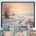 thumbnail image 1 of Designart "Dawn'S Reflection On Frozen Lake I" Snow Floater Framed Wall Art Prints, 1 of 5