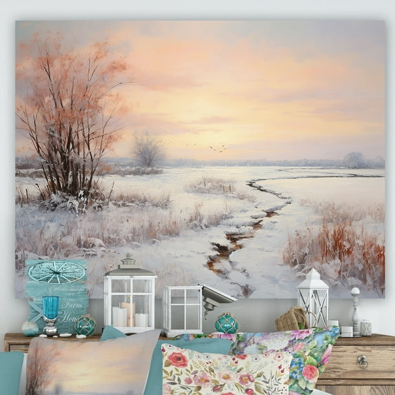 Designart "Dawn'S Reflection On Frozen Lake I" Snow Wall Art Prints