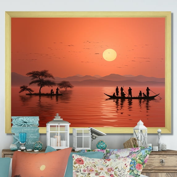 Designart "Dawn With The Dinka Tribe" African Tribes Picture Framed Wall Decor
