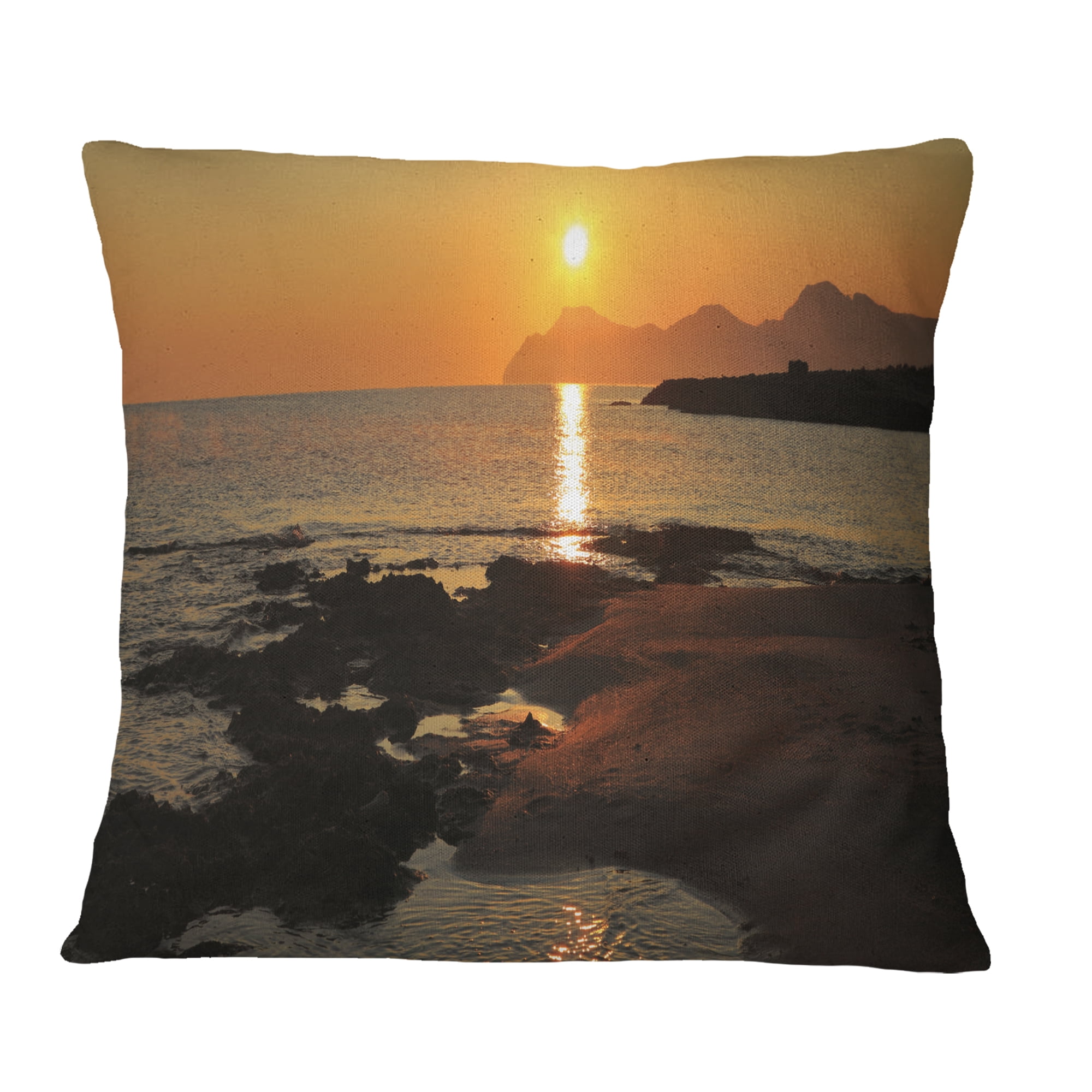 Designart Dawn on Majorca Panorama - Landscape Printed Throw Pillow - 18x18
