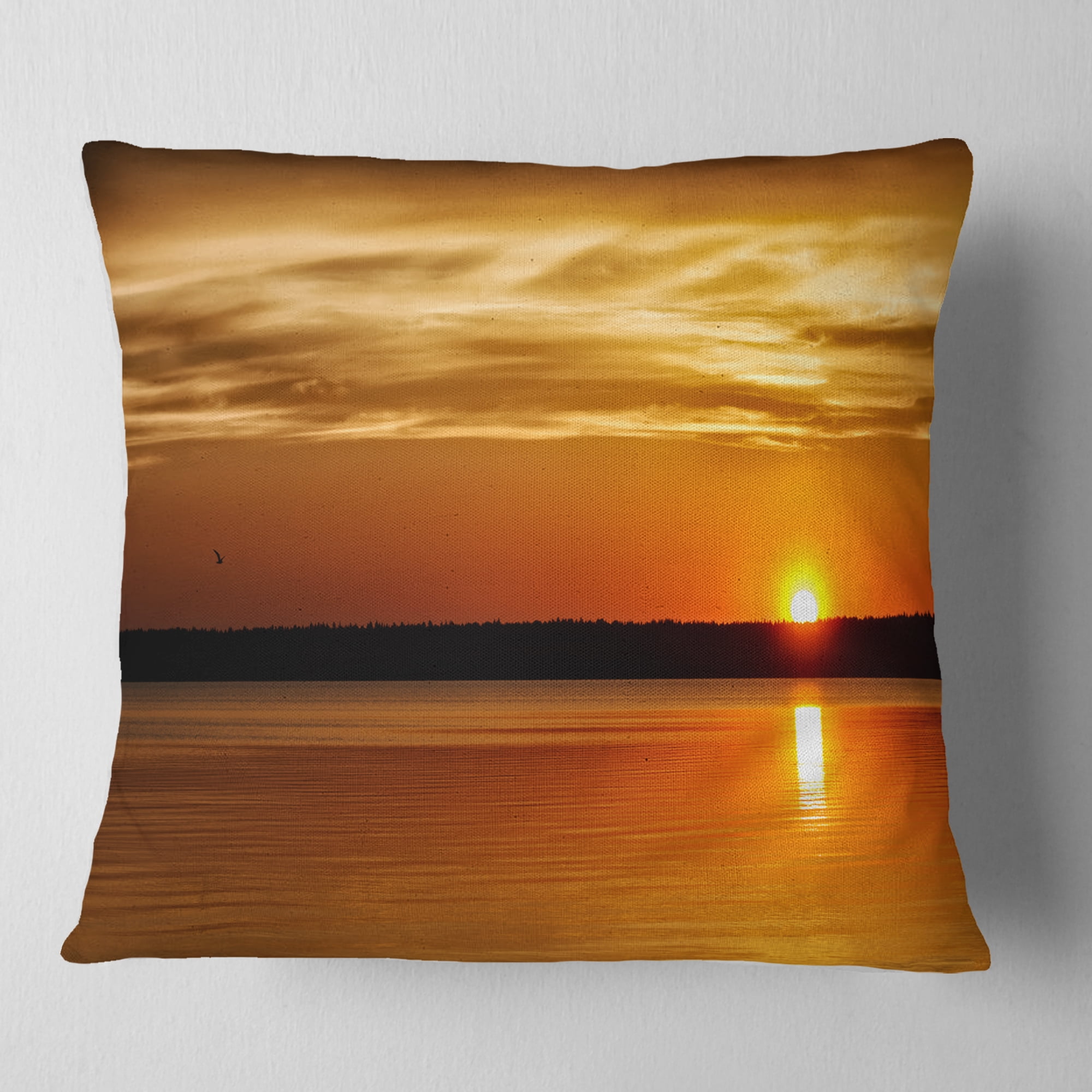 Designart Day and Night Seascape Panorama - Modern Seashore Throw Pillow - 16x16