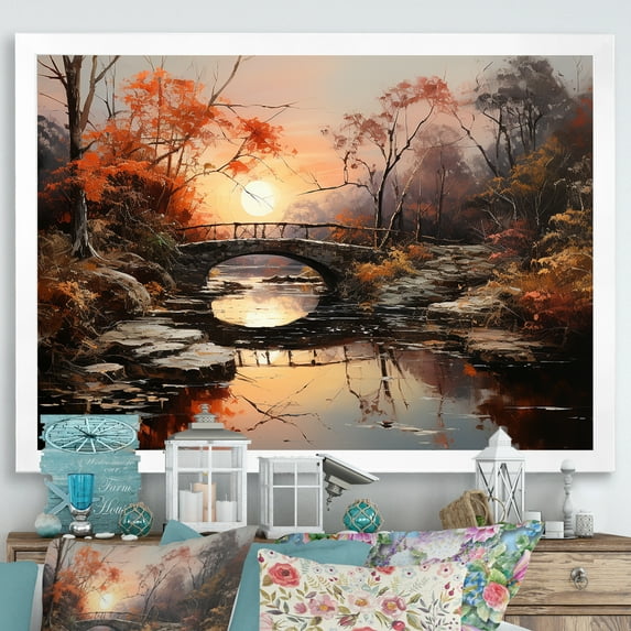 Designart "Daybreak Over Bridges" Bridges Picture Framed Canvas Art Print