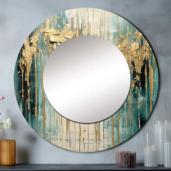 Designart "Daydreams with a Touch of Gold VI" Minimalism Rund Mirror For Wall Decor - Large Brown Round Printed Mirror - Glam Round Mirror 36" x 36" Inch
