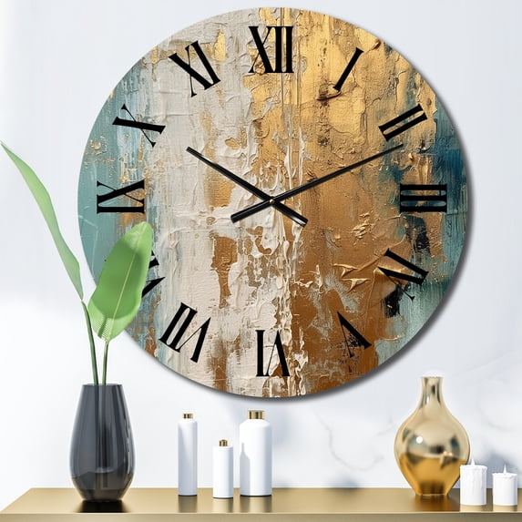 Designart "Daydreams with a Touch of Gold VII" Minimalism Oversized Wall Clock