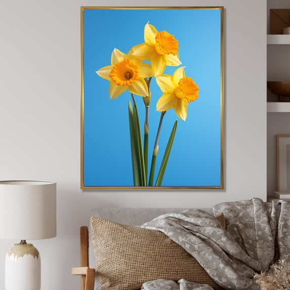 Designart "Daylight'S Yellow And Green Daffodils I" Daffodils Floater Framed Wall Art Prints
