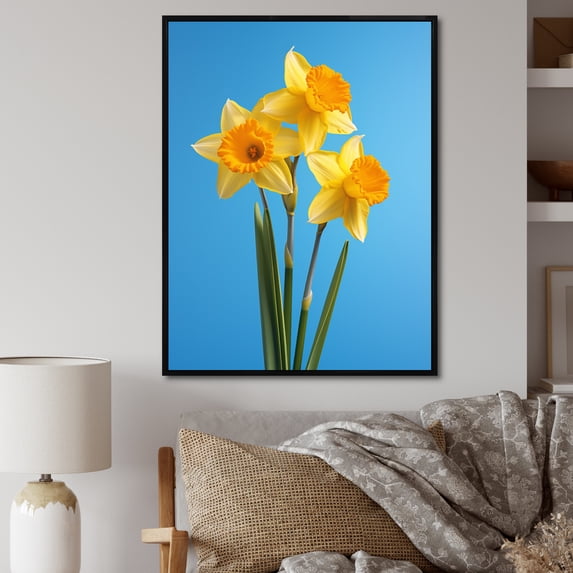 Designart "Daylight'S Yellow And Green Daffodils I" Daffodils Floater Framed Wall Art Prints