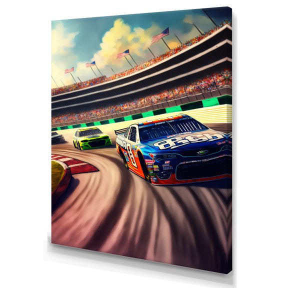 Designart Daytona Stock Car Racing Last Lap I Canvas Wall Art