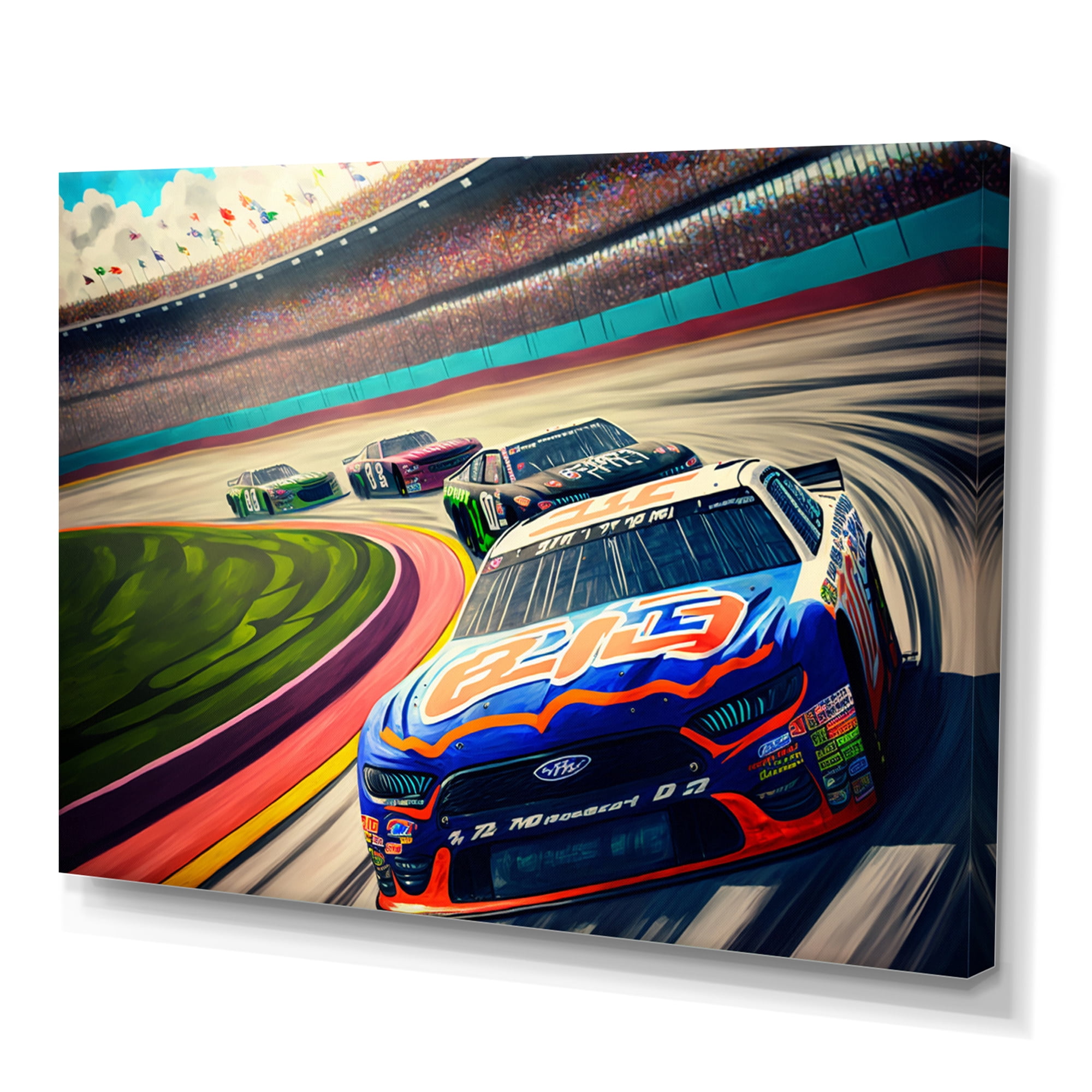 Designart Daytona Stock Car Racing Last Lap II Canvas Wall Art