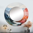 thumbnail image 1 of Designart "De Stijl-Inspired Landscape Of Mountains" Mountains Rund Mirror For Wall Decor - Large Pink Round Print Mirror - Round Country Mirror - Wall Mounted Round Large Mirror - 36" x 36", 1 of 6