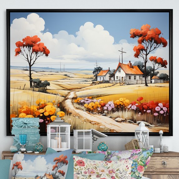 Designart "De Stijl Landscape In The Countryside I" Countryside Floater Framed Wall Decor