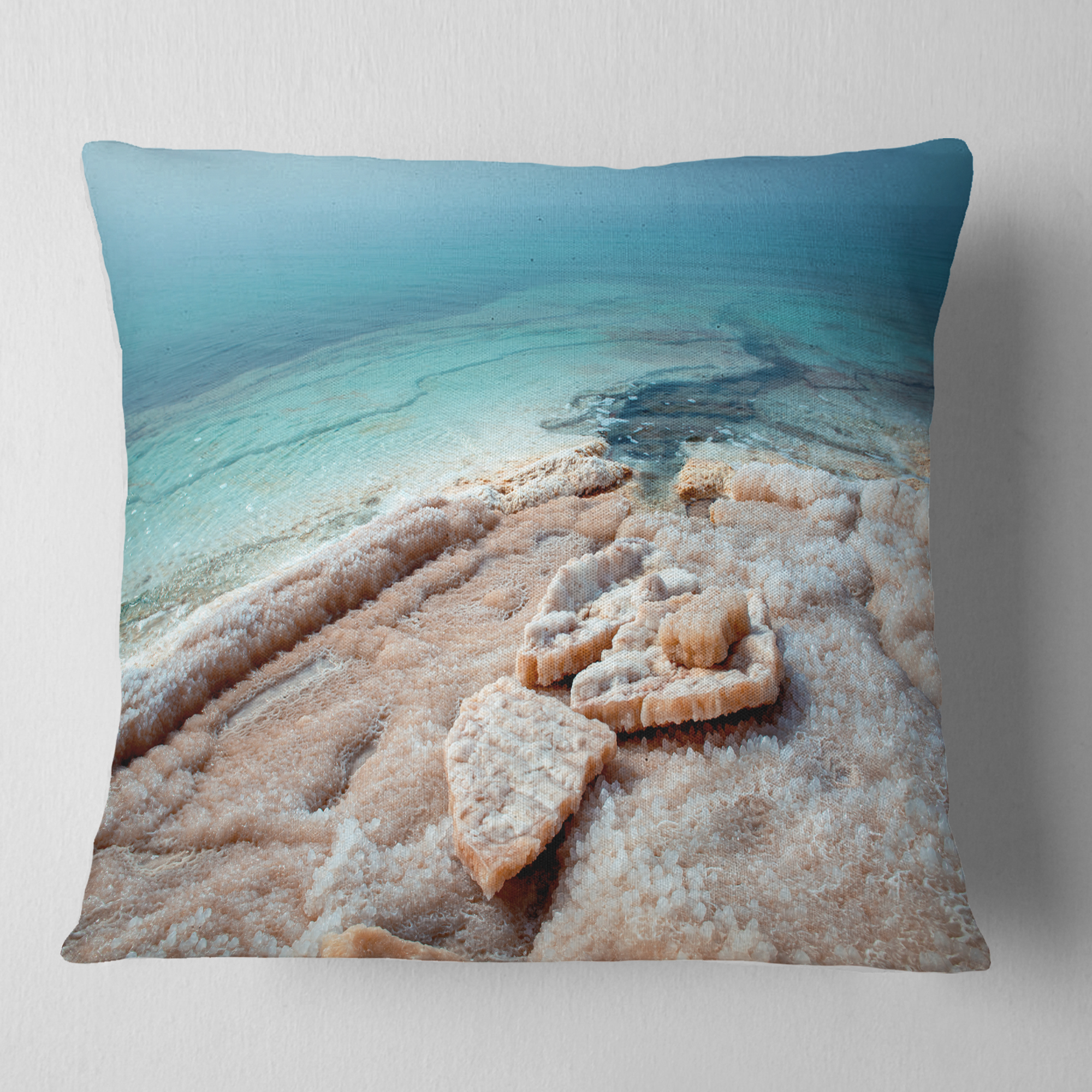 Designart Dead Sea Beach with Crystallized Salt - Seashore Throw Pillow - 18x18