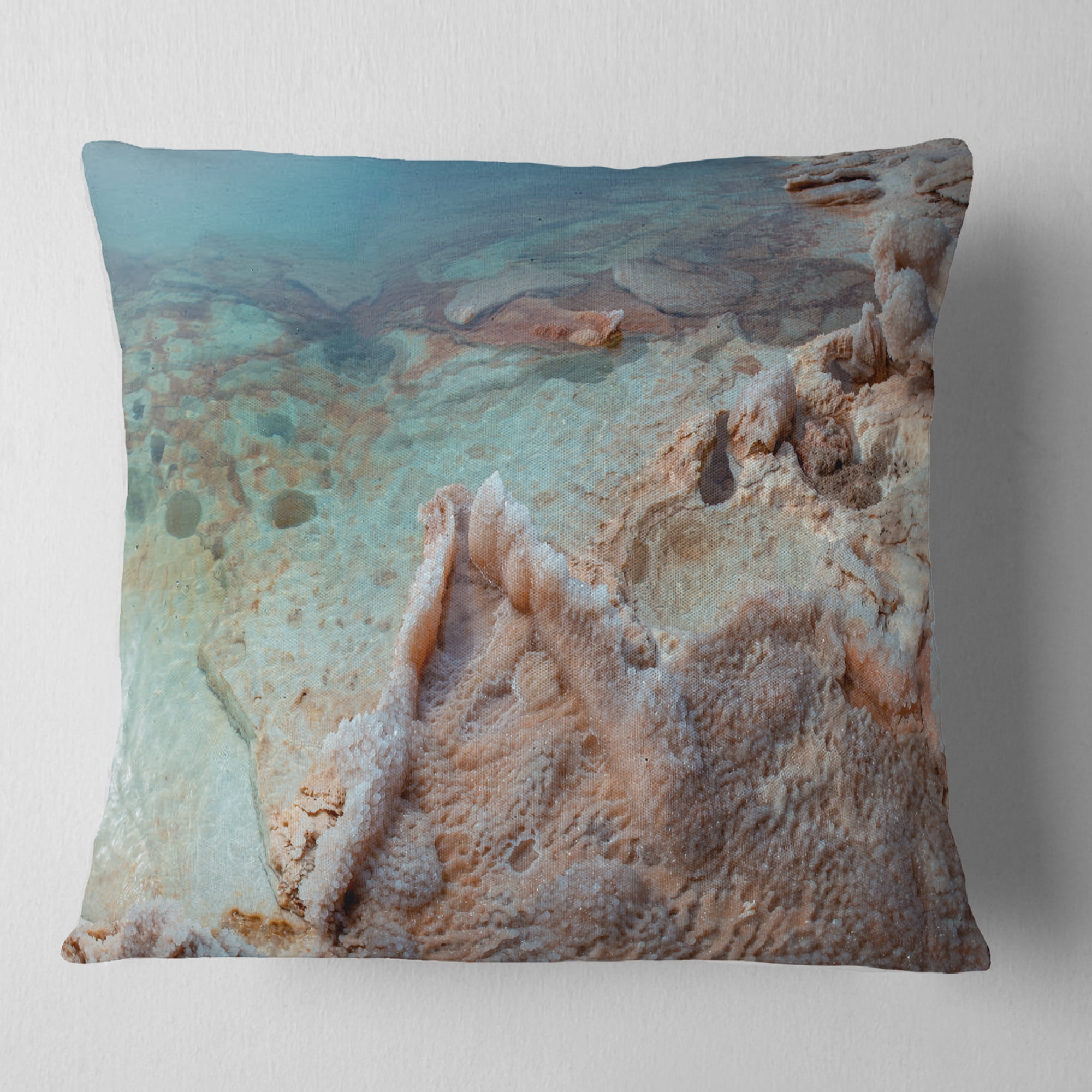 Designart Dead Sea Shore with Crystallized Salt - Landscape Printed Throw Pillow - 16x16