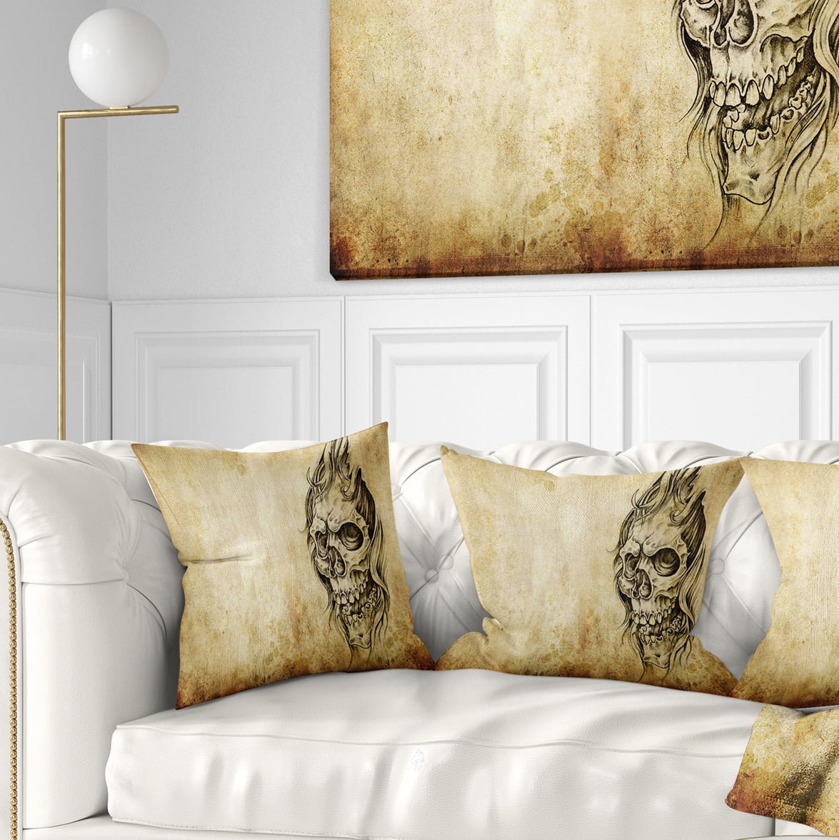 Designart Death Tattoo Art - Abstract Portrait Throw Pillow - 18x18