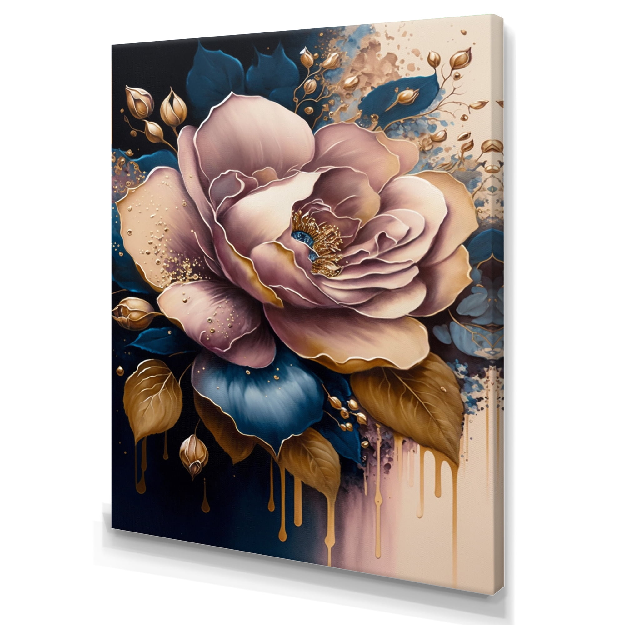 Designart Decadent Pink And Blue Roses I Canvas Wall Art