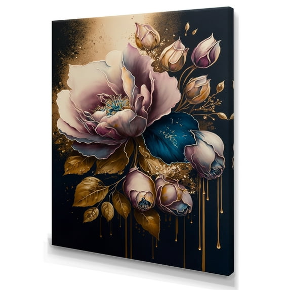Designart Decadent Pink And Blue Roses II Canvas Wall Art