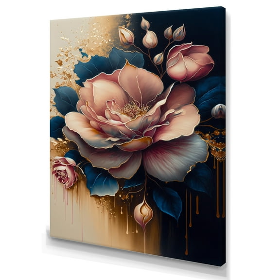 Designart Decadent Pink And Blue Roses III Canvas Wall Art