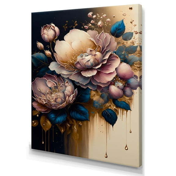 Designart Decadent Pink And Blue Roses IV Canvas Wall Art