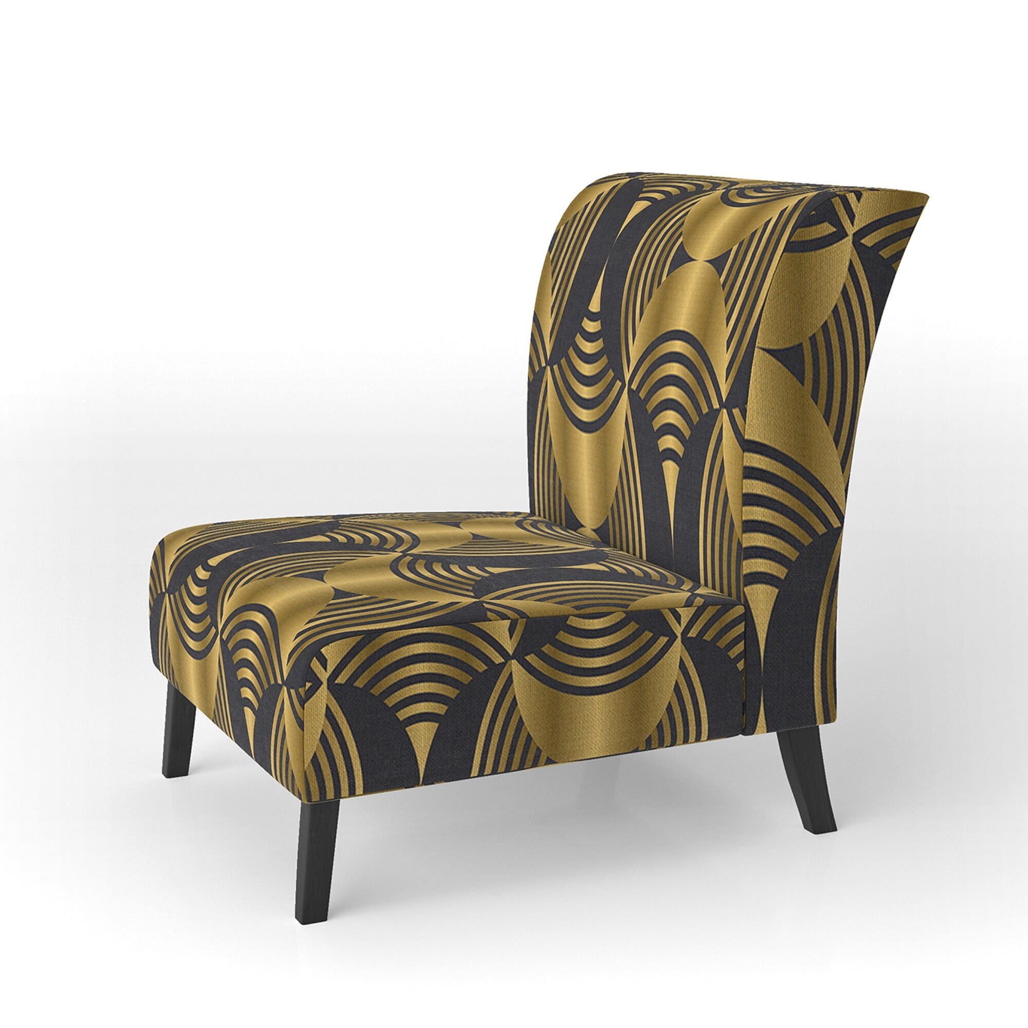 Black and Gold Polyester Upholstered Slipper Accent Chair