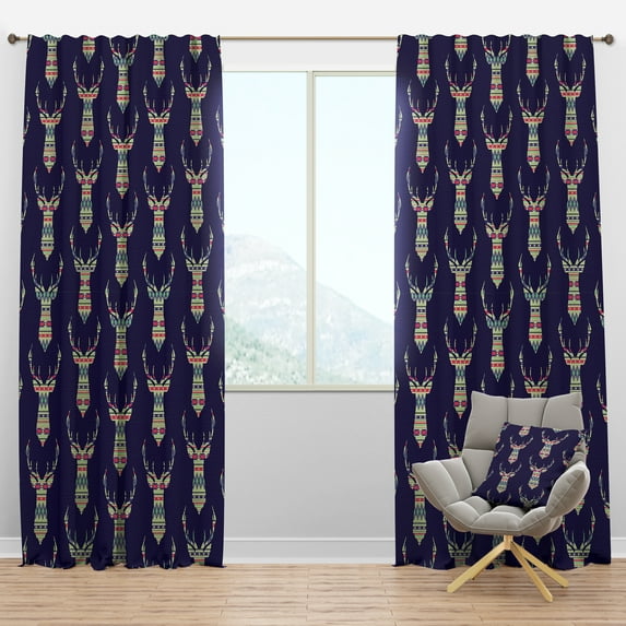 Designart 'Decorative Colorful Ethnic Pattern With Deer' Modern & Contemporary Blackout Curtain Panel